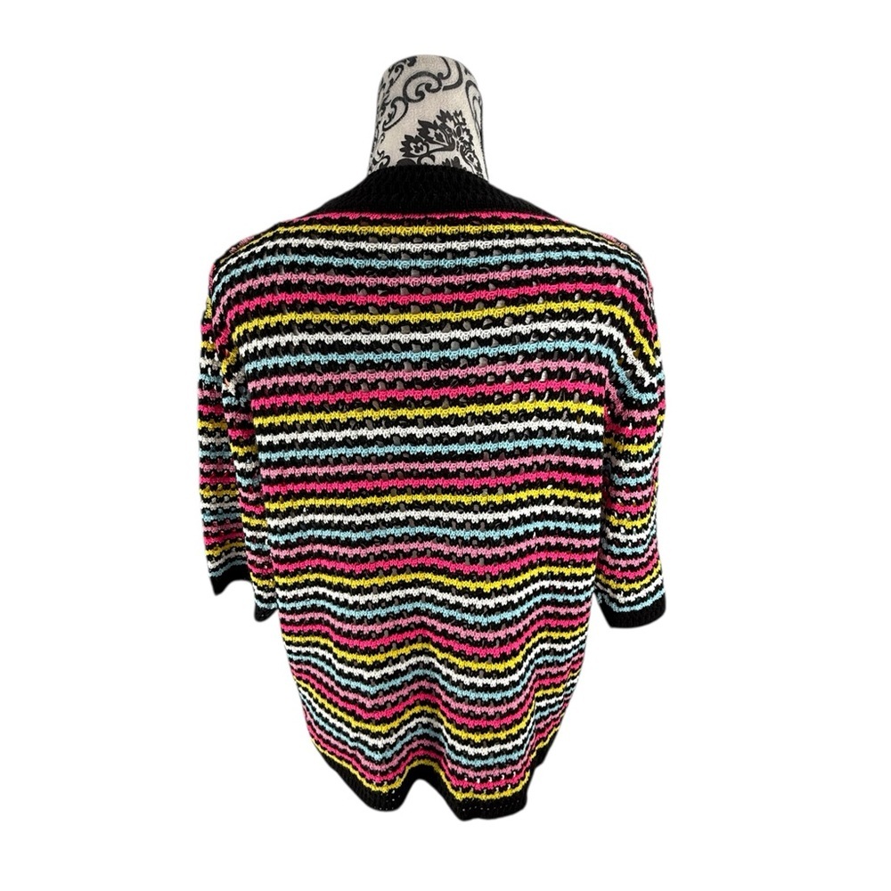 Vintage-Inspired Rainbow Crochet Knit Striped Sweater Boho Indie Color Pop Knit - Picture 6 of 15